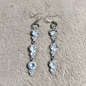 Vintage Sparkly Clear Large Rhinestone Drop Pierced Earrings